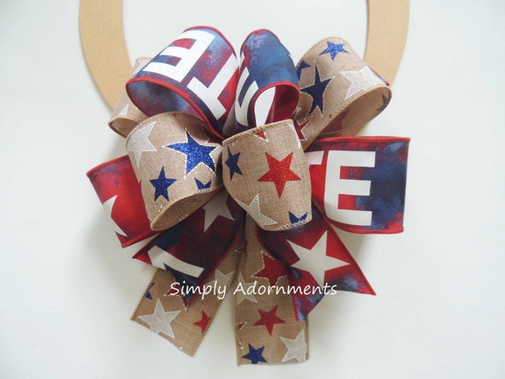 Red Blue patriotic Bow, USA Vote Bow, Vote bow for Wreath, Vote door Bow, Election door sign bow, USA Election accent bow, VOTE bow for sign