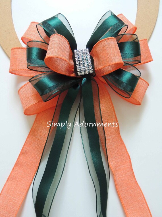 Deep green Tangerine Bow, Orange green Wedding Pew Bow, Dark Green Orange Church Aisle Bow, Forest Green Orange bow, Wreath bow lantern Bow