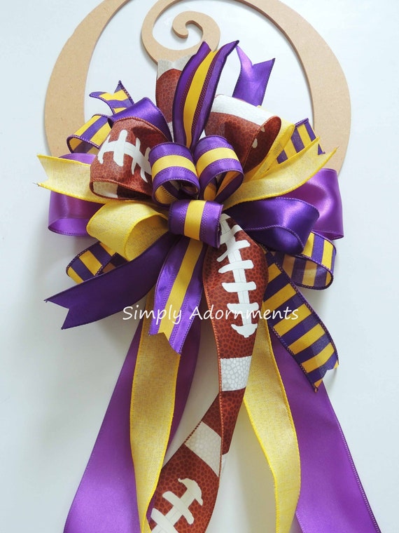 Yellow Purple Football bow, LSU Football bow, LSU Football Wreath Bow, LSU Football Lantern Bow, Louisiana State University Team spirit bow