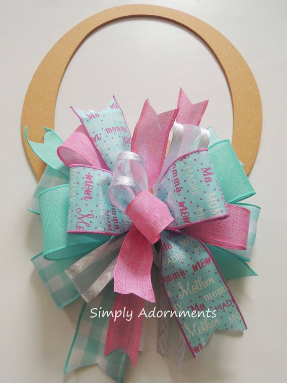 Blue Pink mom bow, Mother's day bow, Aqua pink Lantern bow for mom, Mom to be Bow, MOM's birthday bow, Mom Gift bow, Mother's day Wreath bow