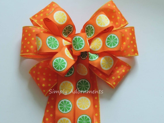 Yellow Orange Citrus Bow, Citrus Wreath Bow, Lemonade Party Decor, Citrus Party Decoration, Summer Citrus Wreath Bow, Citrus Showers Decor