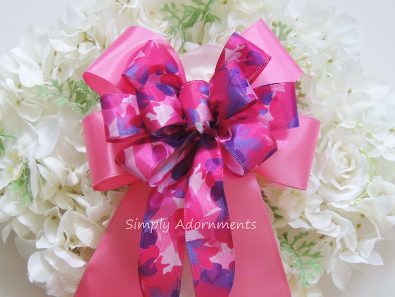 Pink Purple Spring Accent Bow for Wreath Door Hanger Bow Handmade custom Bow Pink Purple Birthday Gift bow Pink Purple Easter Wreath Bows
