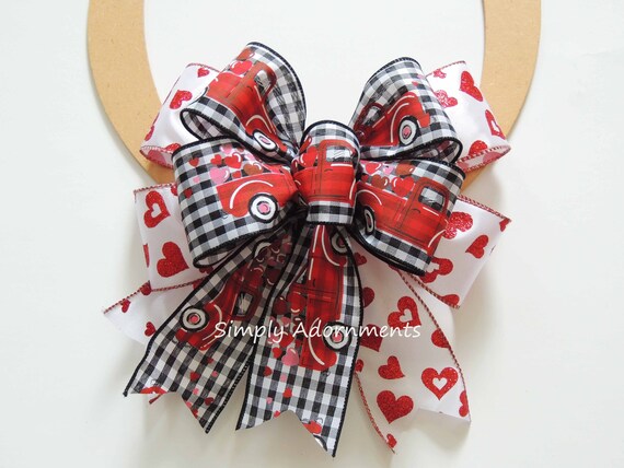 Valentine Red Heart bow, Valentine Truck Bow, Glitter Red Heart Bow, Valentine Sign Bow, Valentine red Heart Door bow, Valentine Gift Bow