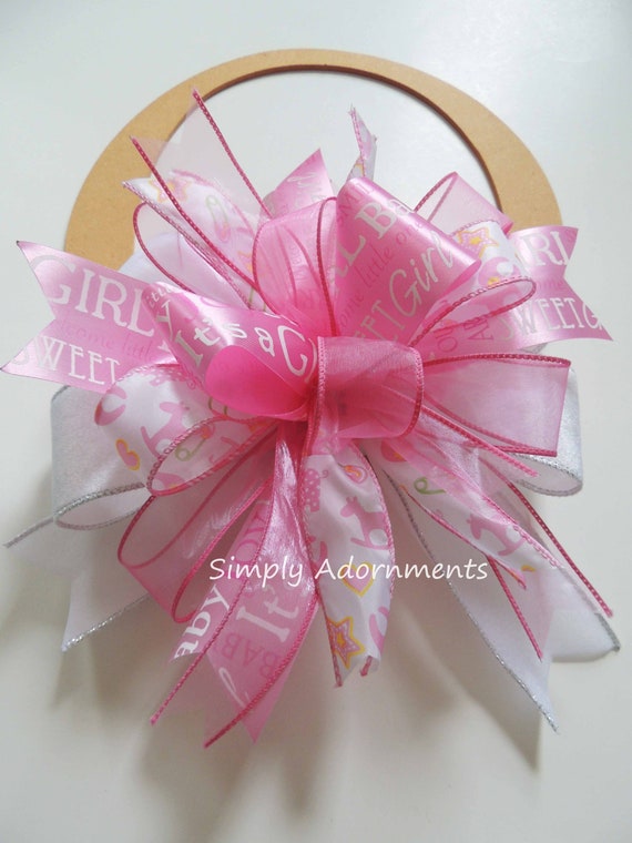 It's a Girl Shower Bow,  Baby Girl Gift bow, Pink White Baby Shower Bow, Pink Shower Gift Bow, Baby Girl Shower Party decor, Shower Gift Bow