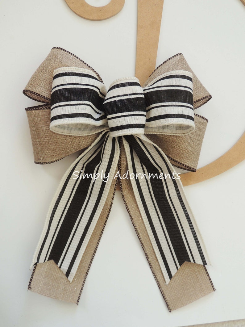 Black White Striped Burlap Bow Farmhouse Black Whites Stripes Etsy