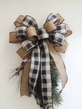 Vintage Burlap Ribbon Bow,  Farmhouse Check Bows,  Rustic Burlap Ribbon Christmas Bow, Beige Farmhouse Bow, Farmhouse Lantern Bow, gift bow