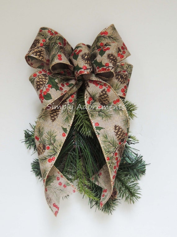 Rustic Berries Christmas Bow Burlap Country Swag Bow Lantern Bow