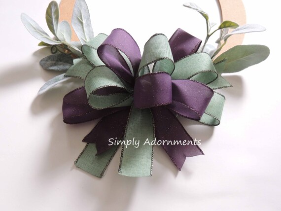 Purple green BOW ONLY, Mint green Eggplant Bow, Purple green Wreath bow, Mint green Eggplant Wedding, Porch sign Bow, Door sign Bow