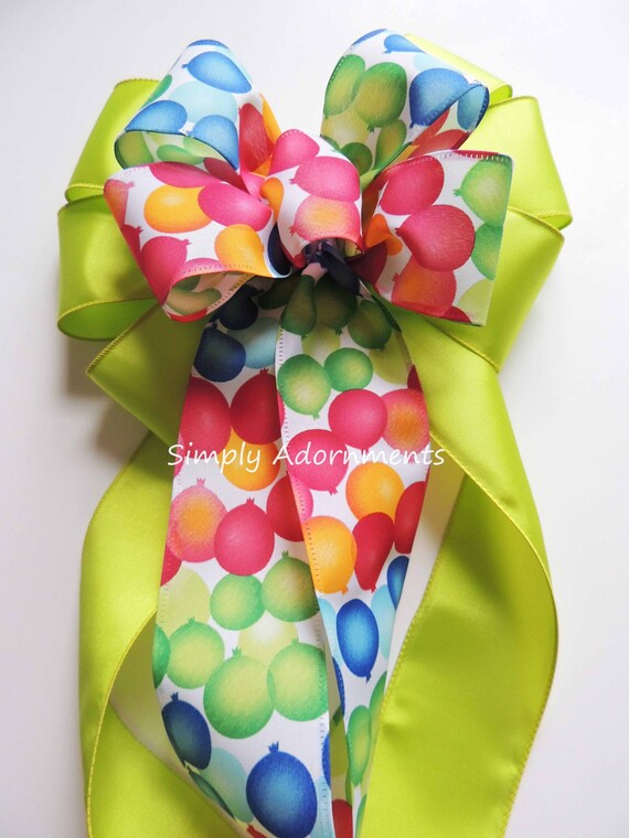 Party Balloons bow, Multicolored Balloons Birthday Bow, Balloons Birthday party Bow, Balloon birthday Bow, Birthday Party balloons gift Bow