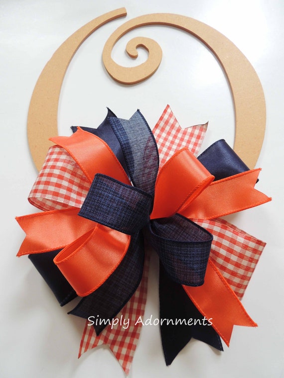 Navy Orange Bow ONLY, Navy orange Door bow, Auburn University Bow, Navy Orange Wreath Bow, Auburn University lantern Bow, Navy Door sign bow