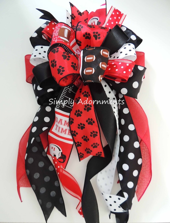 Georgia Bulldogs Football Bow, Paw Print Football Bow, Red Black Georgia Football bow, Red Black Paw Print Bow, Georgia Football team Spirit