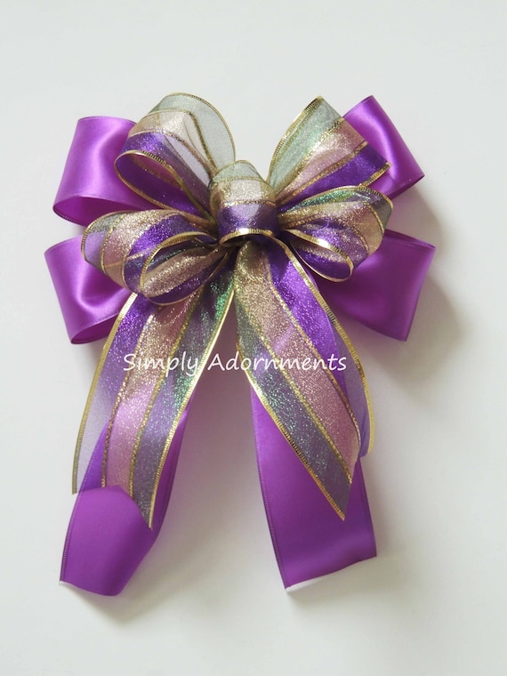 Mardi Gras Wreath Bows, Mardi Gras Lantern Bow, New Orleans swag door Bow, Purple Gold Green Wedding Pew Bow, Mardi Gras Gift Topper Bow