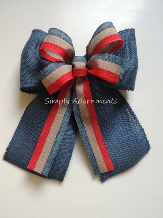 Rustic Burlap July 4th bow, Fourth of July Wreath Bow, Patriotic Burlap Swag Bow, July 4th Door hanger Bow, Rustic Patriotic Home Decoration