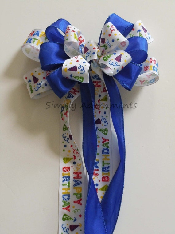Blue, Red or Green Birthday Bow Multi-colored Happy Birthday Bow Handmade Birthday Party Decoration Bow Birthday Wreath Gift Wrap Bow