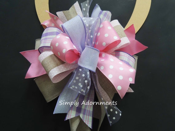 Lavender Baby Pink bow, Pink Purple Birthday bow, Purple pink baby shower, Pink lavender Wreath Door Bow, door sign bow, Shower Gift Bow