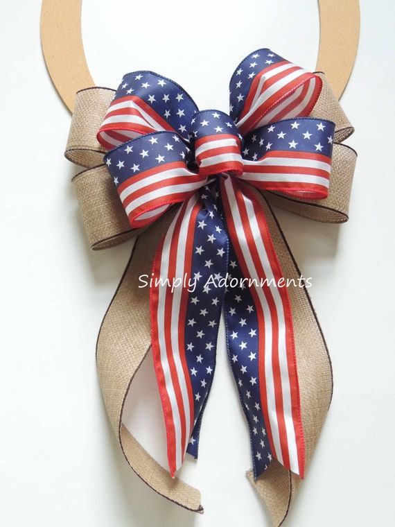 Patriotic bow, Americana Bow, Patriotic Burlap wreath Bow, July 4th wreath bow, July 4th door bow, Fourth of July Bow, Patriotic Wreath Bow