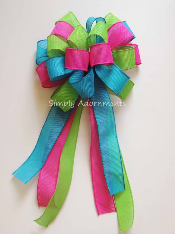 Pink Blue Green bow, Pink Turquoise Lime bow Door bow, Hot pink Blue Green Birthday Party Decor, Wreath Bow, Lantern Bow, Shower Gifts Bow