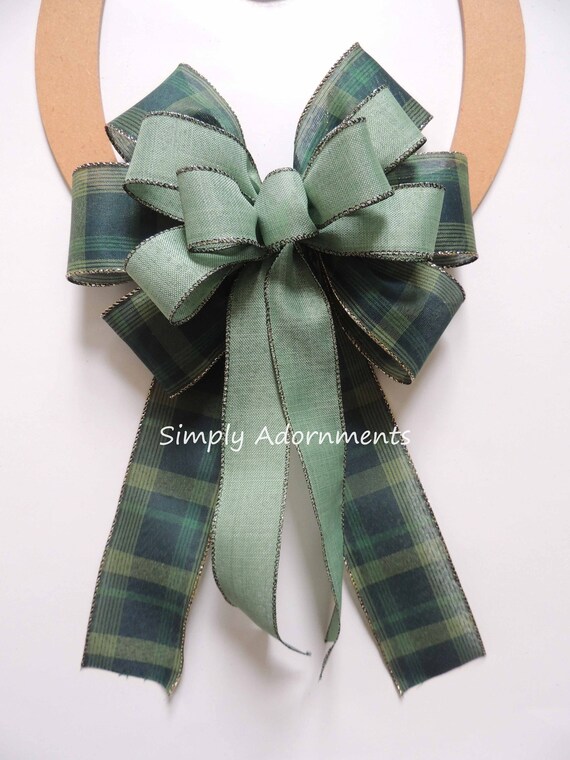 Green Christmas Plaid Bow, Hunter mint green Christmas Bow, Green Christmas wreath bow, Christmas plaid door Bow, Christmas Lantern swag bow