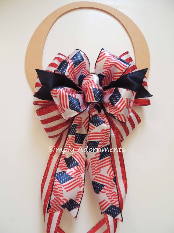 Red white & blue Patriotic wreath Bow, Stars and Stripes bow, Patriotic Door Bow, July 4th Wreath Bow, Fourth of July bow Patriotic gift bow