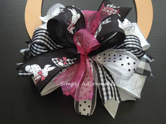 Black white Easter Bunny Bow for Wreath, Easter Bunny Bow, Farmhouse Easter Lantern bow, Door hanger Bow, Basket Easter Gift Bow, Sign bow
