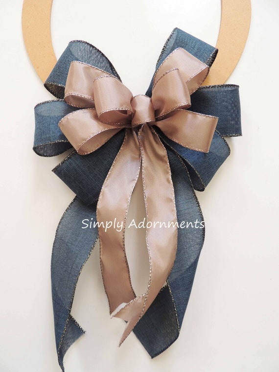Navy Taupe Bow, Blue Taupe bow, Taupe blue Wedding Pew Bow, Light navy Taupe Chair Bow, Bow for Aisle Decoration, Blue Taupe Ceremony Bow