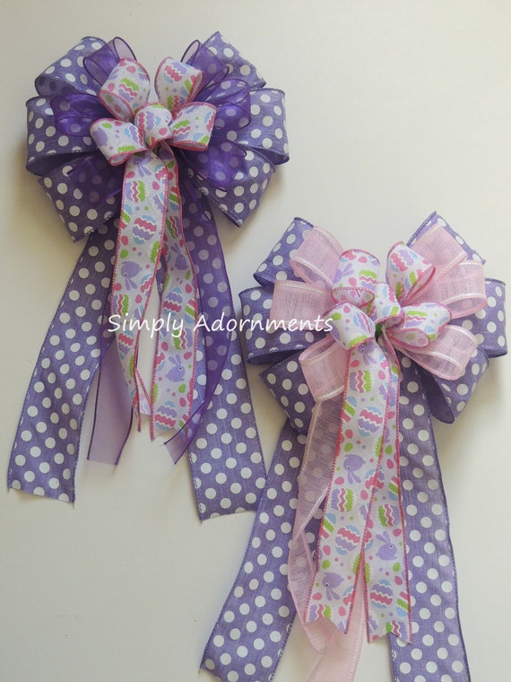 Purple Easter Bunny Bow, Purple or Pink Easter Eggs Bow, Easter Lantern bow, Easter Door Hanger bow, Easter Basket Gift Bow, Easter Sign Bow