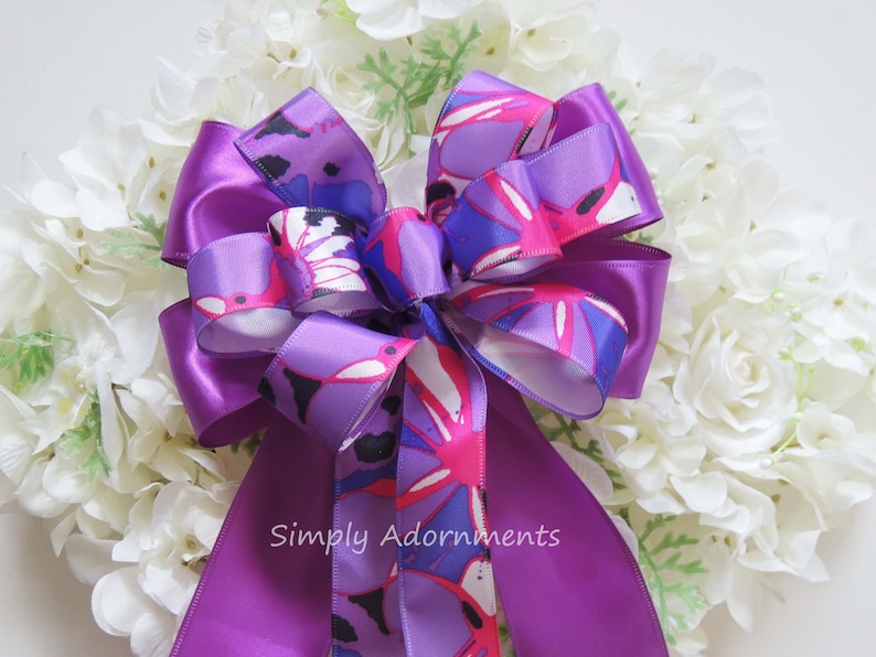 Pink Purple Spring Accent Bow for Wreath Door Hanger Bow Handmade custom Bow Pink Purple Birthday Gift bow Pink Purple Easter Wreath Bows