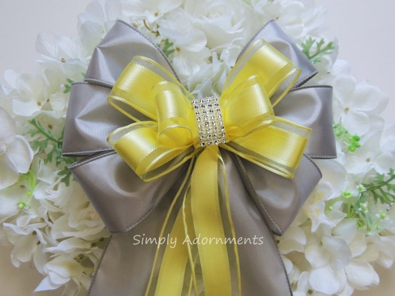 Yellow And Gray Bling Wedding Pew Bow Grey Yellow Wedding Bow
