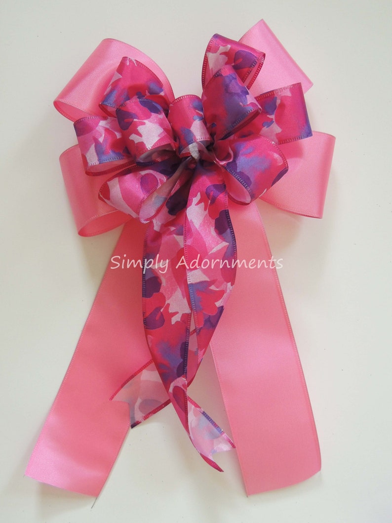 Pink Purple Spring Accent Bow for Wreath Door Hanger Bow Handmade custom Bow Pink Purple Birthday Gift bow Pink Purple Easter Wreath Bows