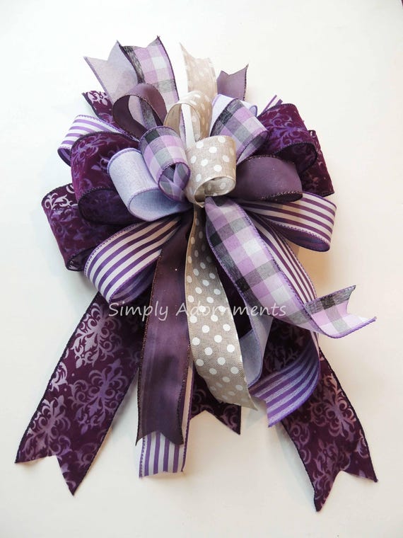Purple tan Bow, Purple Door Bow, Purple theme party decor, Purple Lantern bow, Purple Fall Bow,  Purple stripes Check bow, Gift wrap Bow