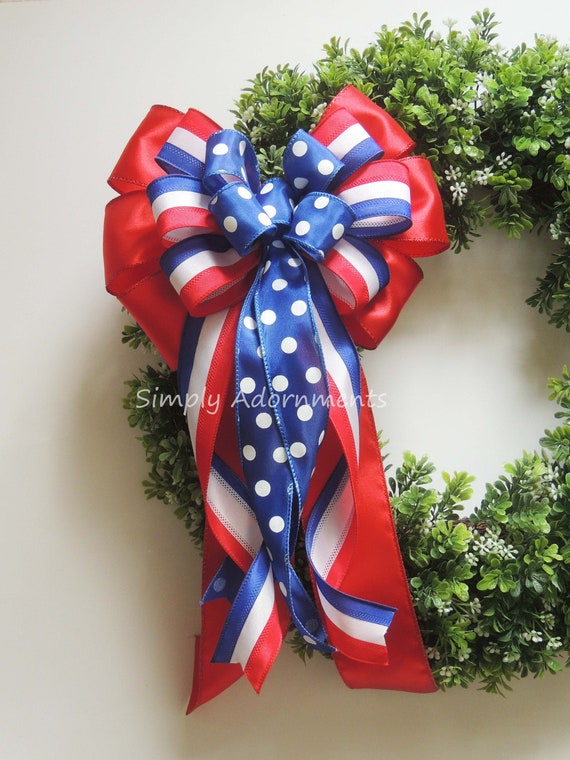 Red white blue Patriotic Bow, Patriotic Christmas tree bow, Red White and Blue wreath Bow, Patriotic Wedding Pew bow, Patriotic lantern Bow