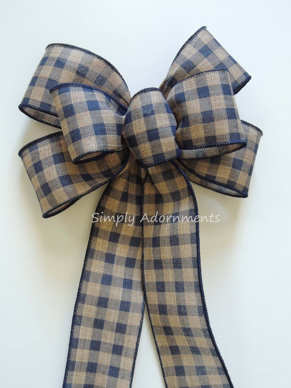 Primitive Navy Buffalo Check Bow, Rustic Navy Buffalo plaid Bow, Rustic Farm Wreath bows, Navy Farmhouse bow, Rustic Navy gingham Check Bow Il_570xn