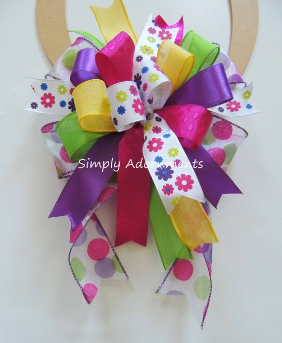 Multicolored Flowers bow, Spring Flowers Wreath bows, Multicolored Summer Flowers Bow, Flowers Lantern Bow Sign Door bow Gift topper Bow