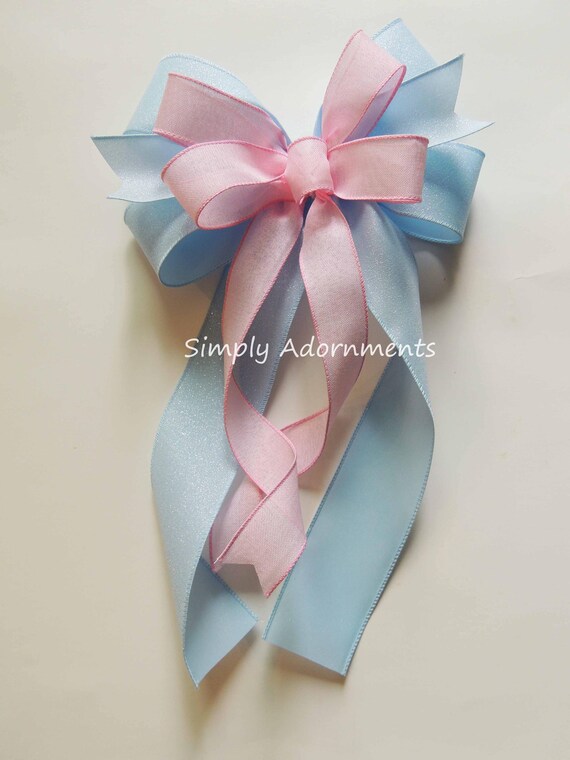 Blue Pink Bow, Gender reveal Baby shower Bow, Baby Shower Gift bow, Gender Reveal Sign Bow, Boy or Girl door Bow, Gender Reveal Party Decor