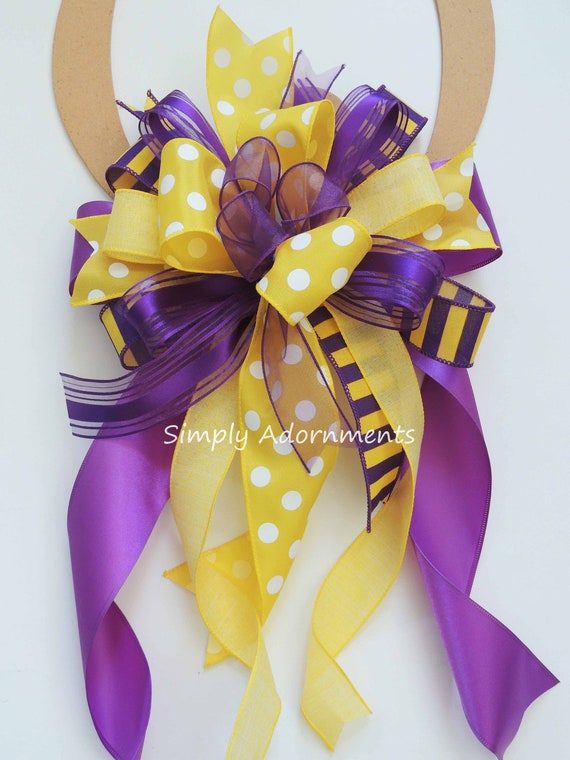 Yellow Purple bow, Yellow Purple Football bow, LSU door bow, LSU  Wreath Bow, LSU Lantern Bow, Louisiana State University, Team spirit bow