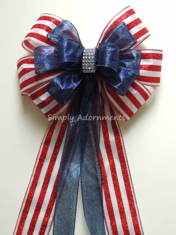 Red white blue Christmas Bow, Patriotic Christmas Wreath bow, Patriotic tree bow, Patriotic Wedding pew Bow,  Patriotic Christmas door bow
