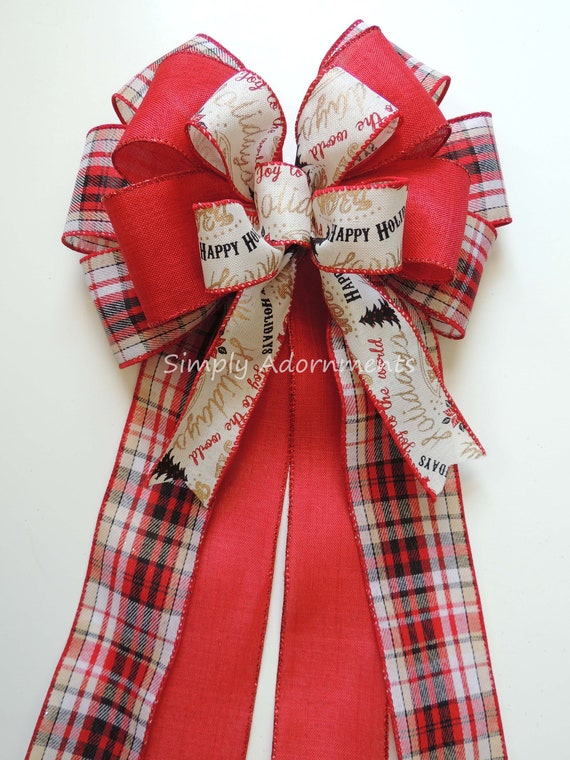 Country Plaid Christmas Wreath Bow Red Green Christmas Hollies Swag Bow Woodland Christmas Tree Bow Red Green Winter Holiday Bow Gift Bow