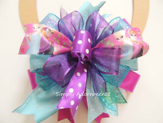 Elsa and Anna bow, Frozen Bow, Frozen Birthday Gift bow, Frozen Wreath bow, Purple Blue Frozen Bow, Frozen themed Birthday decor, Door bow