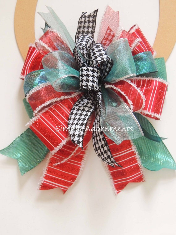 Red Teal Christmas Tree Bow, Red Teal Christmas Wreath Bows, Christmas Tree Topper Bow, Red Teal Christmas Lantern Bow, Christmas door bow