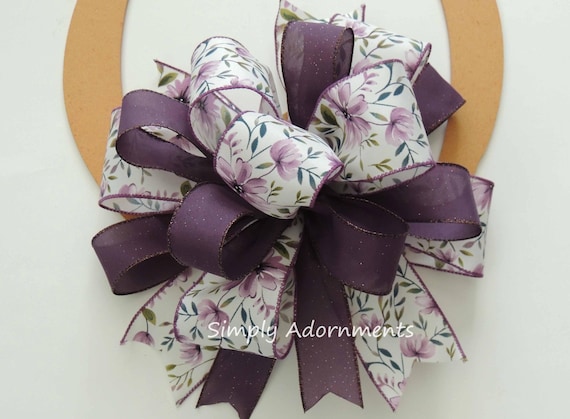 Purple Floral Bow , Eggplant floral Bow, Purple Spring Wreath bow, Purple sign Bow, Purple Floral Door Bow, Gift bow Purple themed party bow