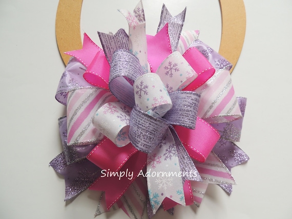 Pastel Christmas Bow, Snowflakes Christmas bow, Pink Lavender Christmas Bow, Snowflakes Christmas tree Topper Bow, Whimsical Christmas bow