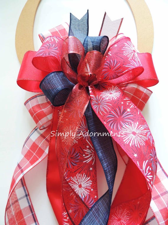USA Patriotic Bow, July 4th Bow, Patriotic wreath Bow, July 4th Wreath bow, July 4th Lantern Bow, Patriotic door bow, 4th of July Gift Bow
