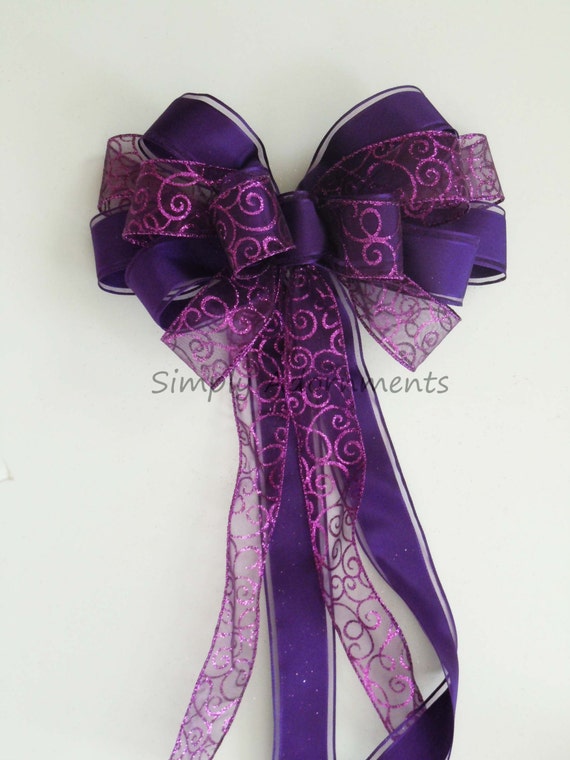 Purple Bow, Purple Lantern bow, Christmas Wreath Bow, Glitter Purple Filigree Aisle Bow, purple pew bow, Wedding Chair Bow, Reception Bow Il_570xn