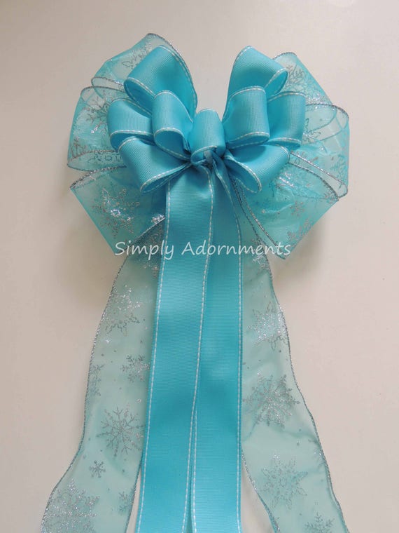 Light Blue Wreath bow, Frozen Birthday Party Decor, Blue silver Snowflakes Bow, Frozen Wreath Bow Disney Frozen Snowflakes Birthday gift bow Il_570xn