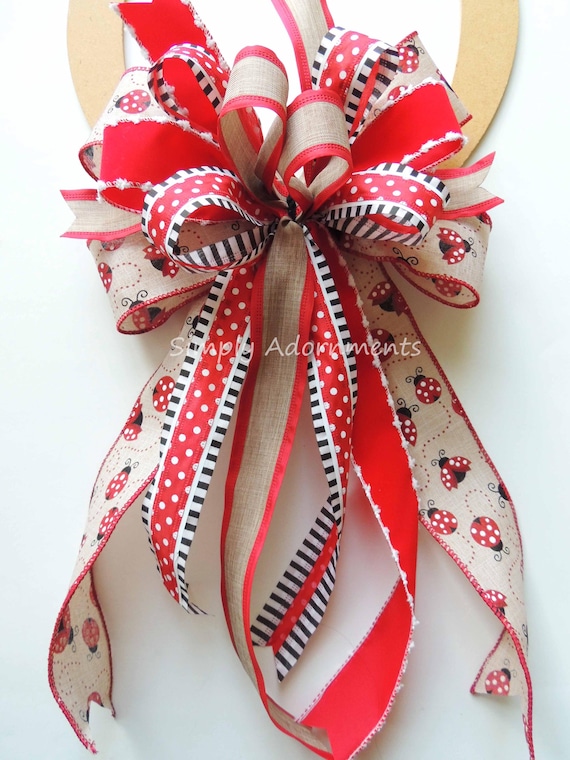 Ladybug Wreath bow, Lady bug Gift Bow,  Ladybug Themed Decor, Baby shower Decor, birthday party decor, Lantern Swag Bow, Door hanger Bow