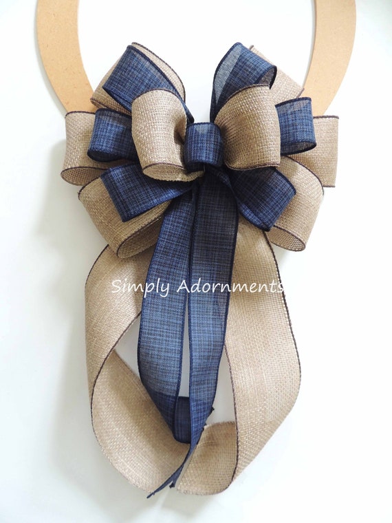 Denim Navy blue Bow, Farmhouse Navy burlap Bow, Rustic Navy Burlap Wreath bow, Navy burlap wedding bow, Rustic navy farmhouse Bow, door Bow