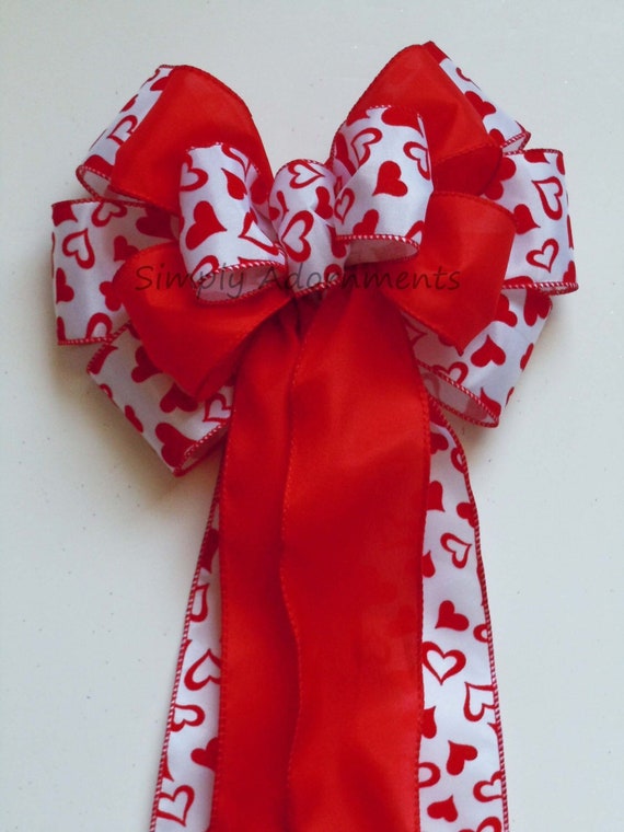 Valentine Christmas Tree Topper bow Bright Red Heart Valentines Christmas Wreath Bow Valentine Red Hearts Wedding Pew Bow Valentine Gift Bow