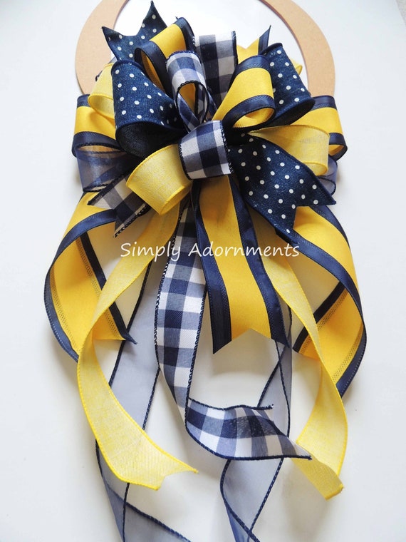 Navy Yellow Bow, Navy Yellow Wreath bow, Michigan Football Bow, Wolverines Team Spirit Bow, Navy Yellow Door bow, Chargers Gift bow