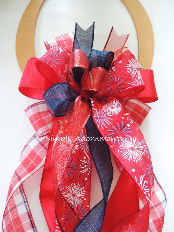 USA Patriotic Bow, Patriotic wreath Bow, July 4th Wreath bow, July 4th Lantern Bow, Patriotic door bow, Patriotic Gift Bow