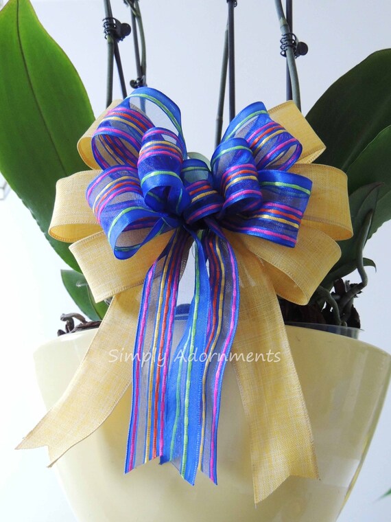 Blue Yellow bow, Yellow Blue Stripes Spring Bow, Spring Stripes Wreath Bow, Srping Stripes bow, Gift Wrap Bow, Spring door Bow